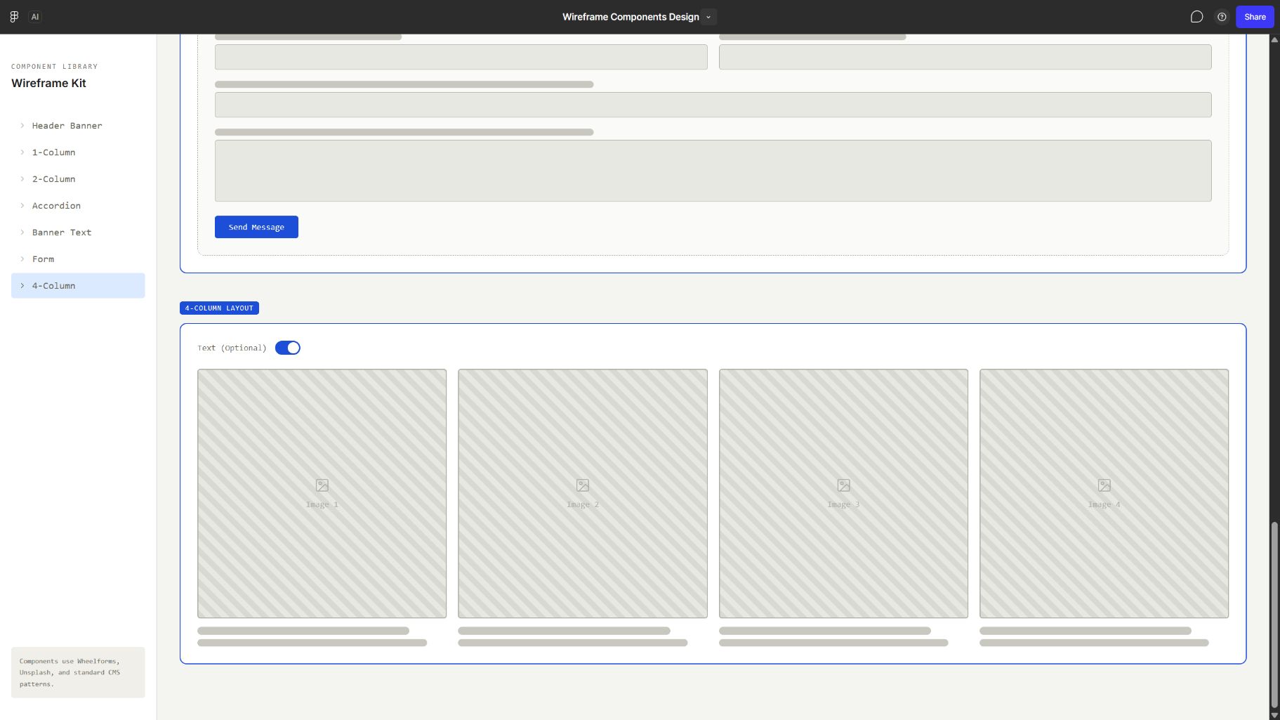 Four-column image card wireframe