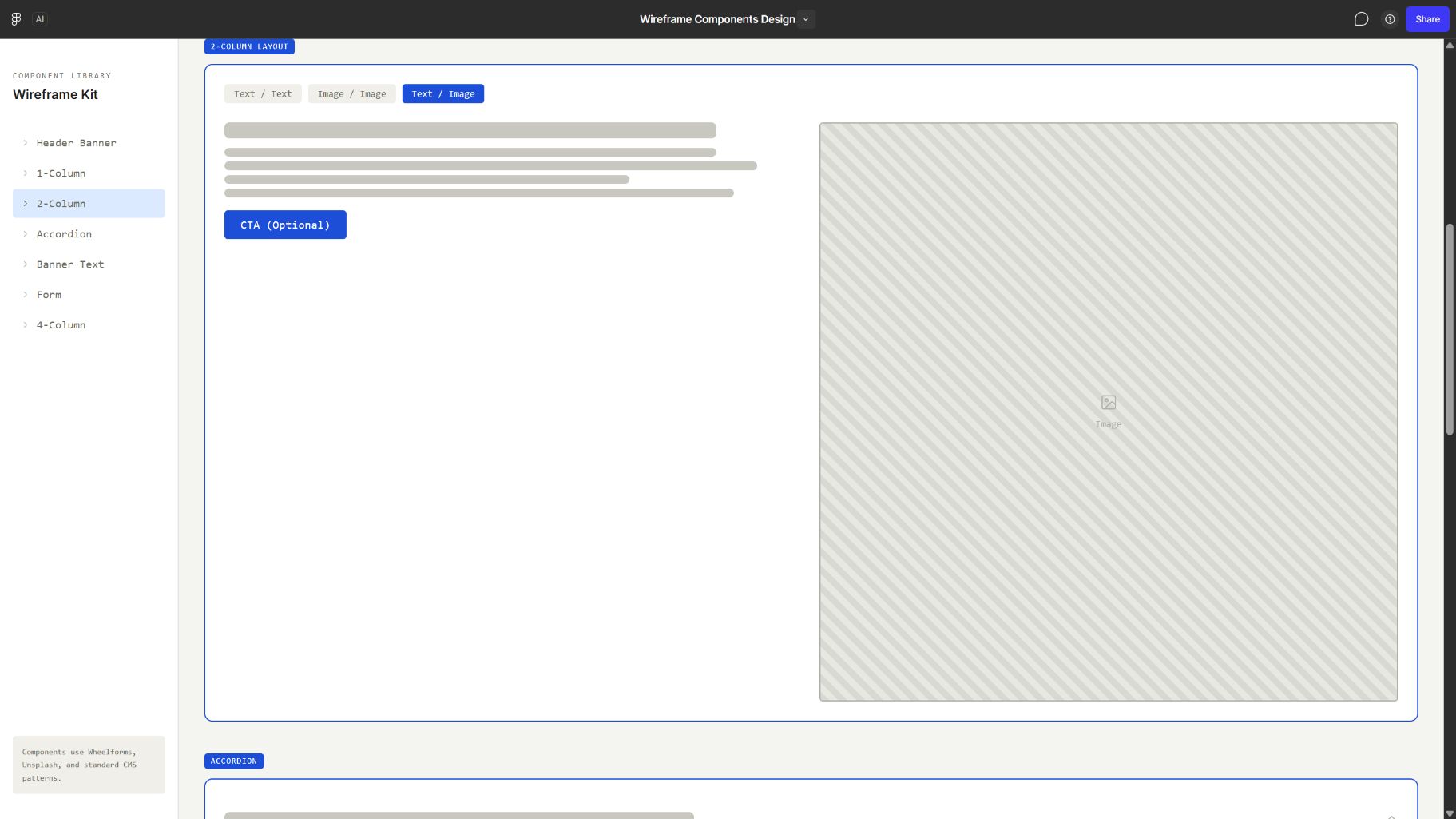 Two-column Text and Image wireframe variant